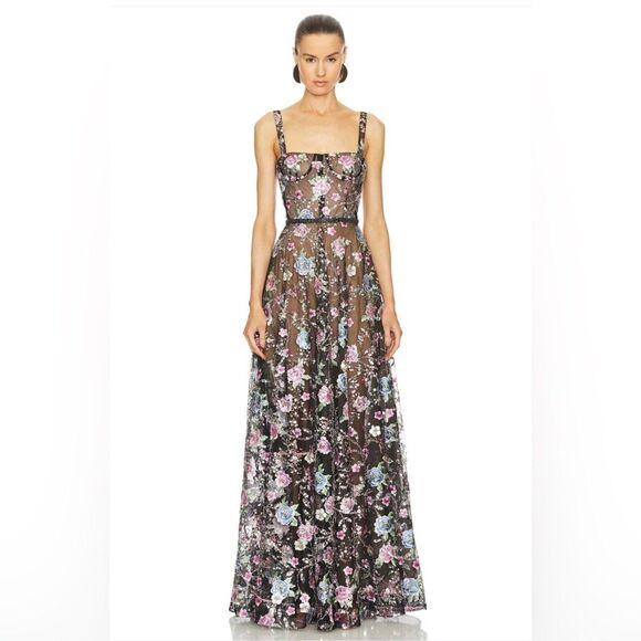 NWOT BRONX AND BANCO MIDNIGHT EMBROIDERED FLORAL GOWN - Picture 1 of 17